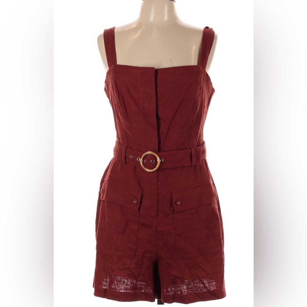 House of Harlow Maroon Linen Blend Belted Romper, size 12